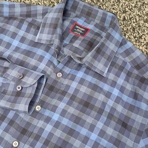 UNTUCKit Long Sleeve Blue‎ Plaid Wrinkle Free Mens Medium Cotton Button Up